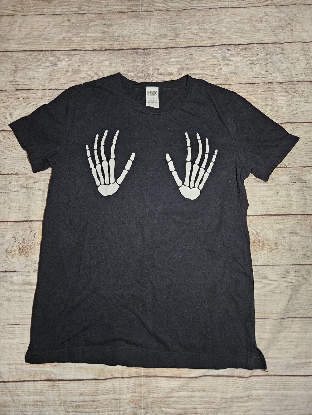 Victoria's Secret PINK Halloween Here For The Boos Skeleton Hands campus tee